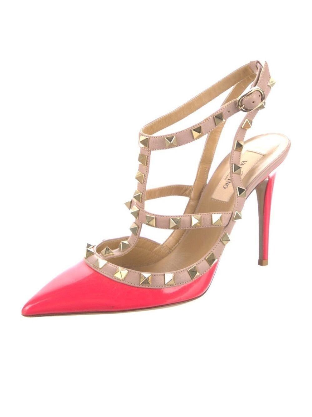 Valentino Rockstud Cage Heels Pink Patent Leather Size 7.5